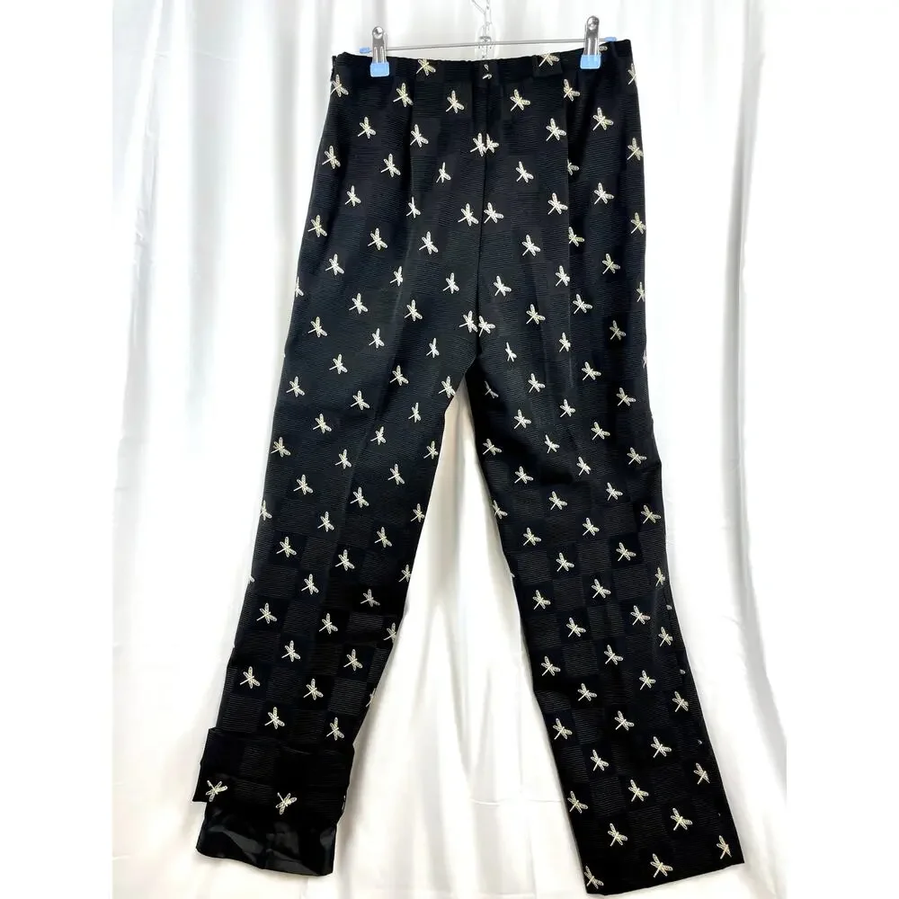Talbots Black Dragonfly Pants Embroidered Nature Core Textured Dress Slacks 6 - Picture 9 of 12